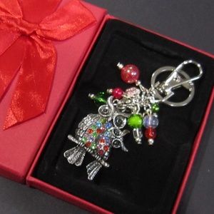 NEW Family Owls   green red Keychain Purse Charm